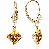 14k Yellow Gold Dangle Earrings with Square-shaped Citrine