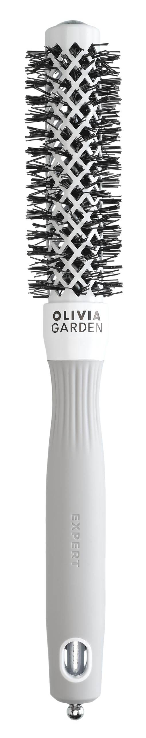 Olivia Garden Expert Blowout Shine – White & Grey - 20 - Ceramic Coated Round Brush for Smooth Blowout, Frizz-Free Hair & Radiant Shine