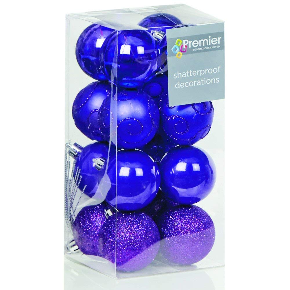 16 x Purple shatterproof Christmas tree Baubles Decorations Mixed finishes by Premier