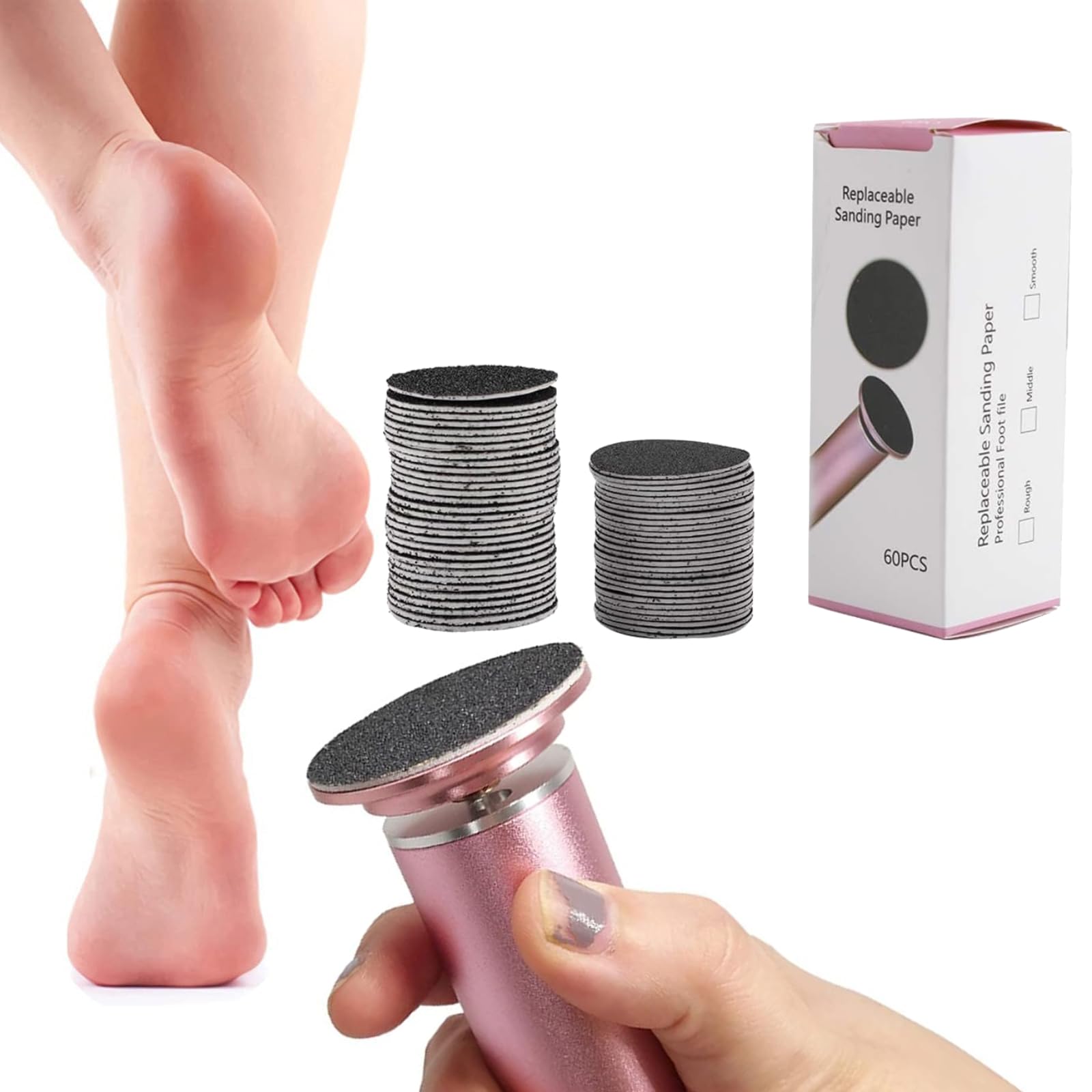 60 Pcs Foot File Replacement Sandpaper Discs for Electric Callus Remover Tool,Electronic Hard Skin Remover Machine Replaceable Sandpaper Discs