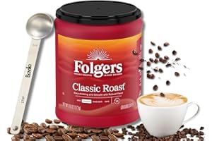 Folger Classic Roast Medium Ground Coffee 9.6 Oz Bundle with Bovilo 5Ml Stainless Steel Measuring Spoon