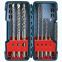 BOSCH 7 Piece Carbide-Tipped SDS-Plus Rotary Hammer Drill Bit Set with Storage Case HCK001, Gray