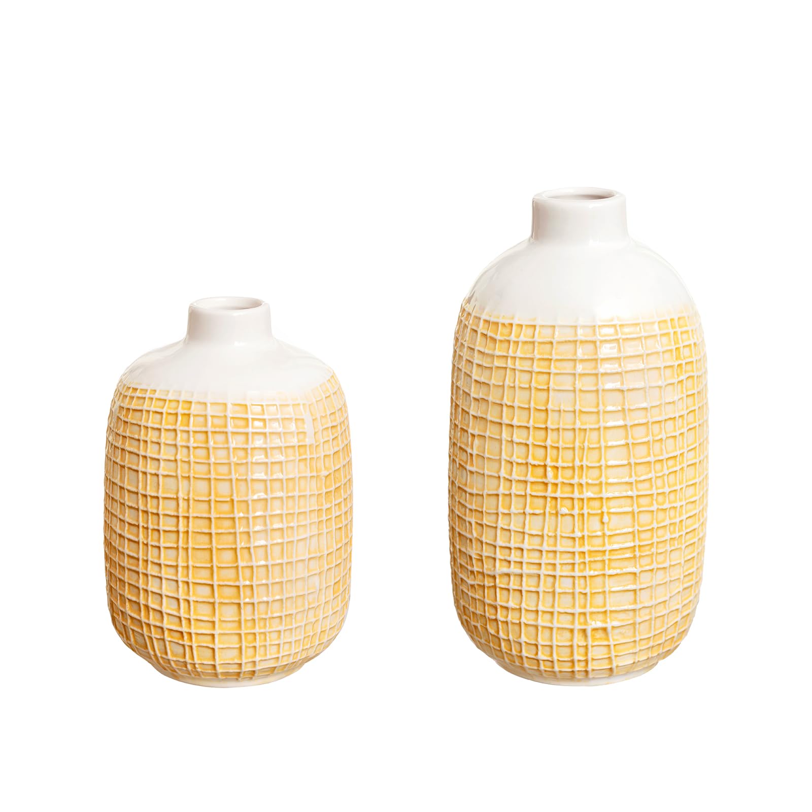 Photo 1 of Ling's moment Ceramic Vase Set,White Yellow Geometric vase with Underglaze,Flower Vase for Home Decor Wedding Table Decorations