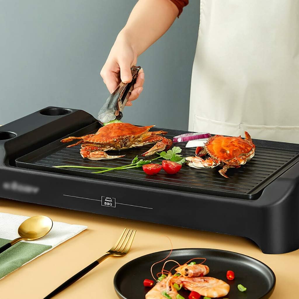 review Indoor Smoke-Free Electric Barbecue Grill, Non-Stick Teppanyaki, 5 Levels of Temperature Control, Easy to Clean, Black