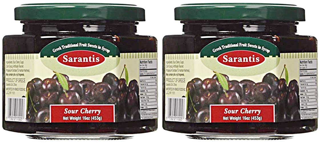 Sarantis, Greek Sour Cherry Fruit Sweet in Syrup, Imported