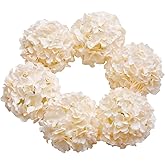 DuHouse Hydrangea Silk Flowers Large Artificial Flowers with Stem Fake Champagne Flower Heads for Wedding Centerpiece Home Decor Pack of 6