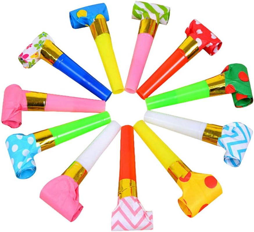 24 Pieces Blowouts Noisemakers Funny Party Blowouts Blowers Musical Blowouts Party Horns Noisemakers Blowouts Whistles, Random Color: Toys & Games