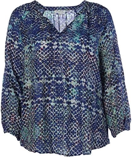 Beach Lunch Lounge Womens Plus Beaded Printed Pullover Top Blue M