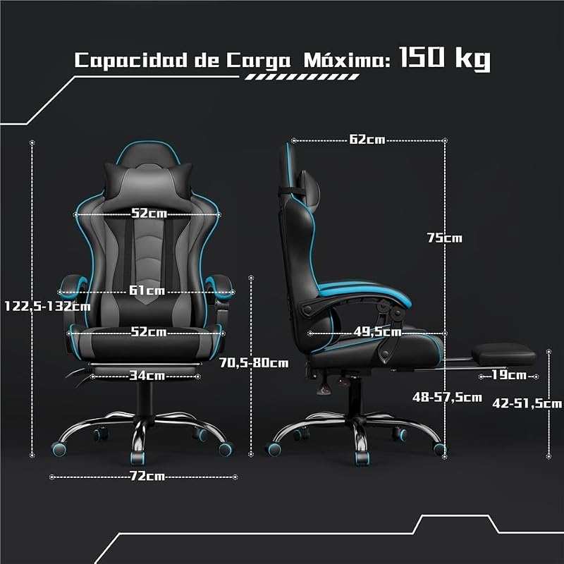 Cadeira gaming com massageador cadeira de escritório com apoio para os pés cinzento
