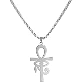 EUEAVAN Egyptian Cross Eye of Horus Pendant Necklace Key of Life Pendant Ankh Figaro Chain Ugarte Gold Religious Jewelry Stainless Steel