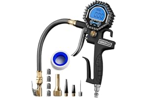 GERCHWAY Digital Tire Pressure Gauge with Inflator (3-200 PSI), Heavy Duty Air Chuck and Compressor Accessories with Swivel Air Chuck, Longer Hose, Large Display (0.1 Res)