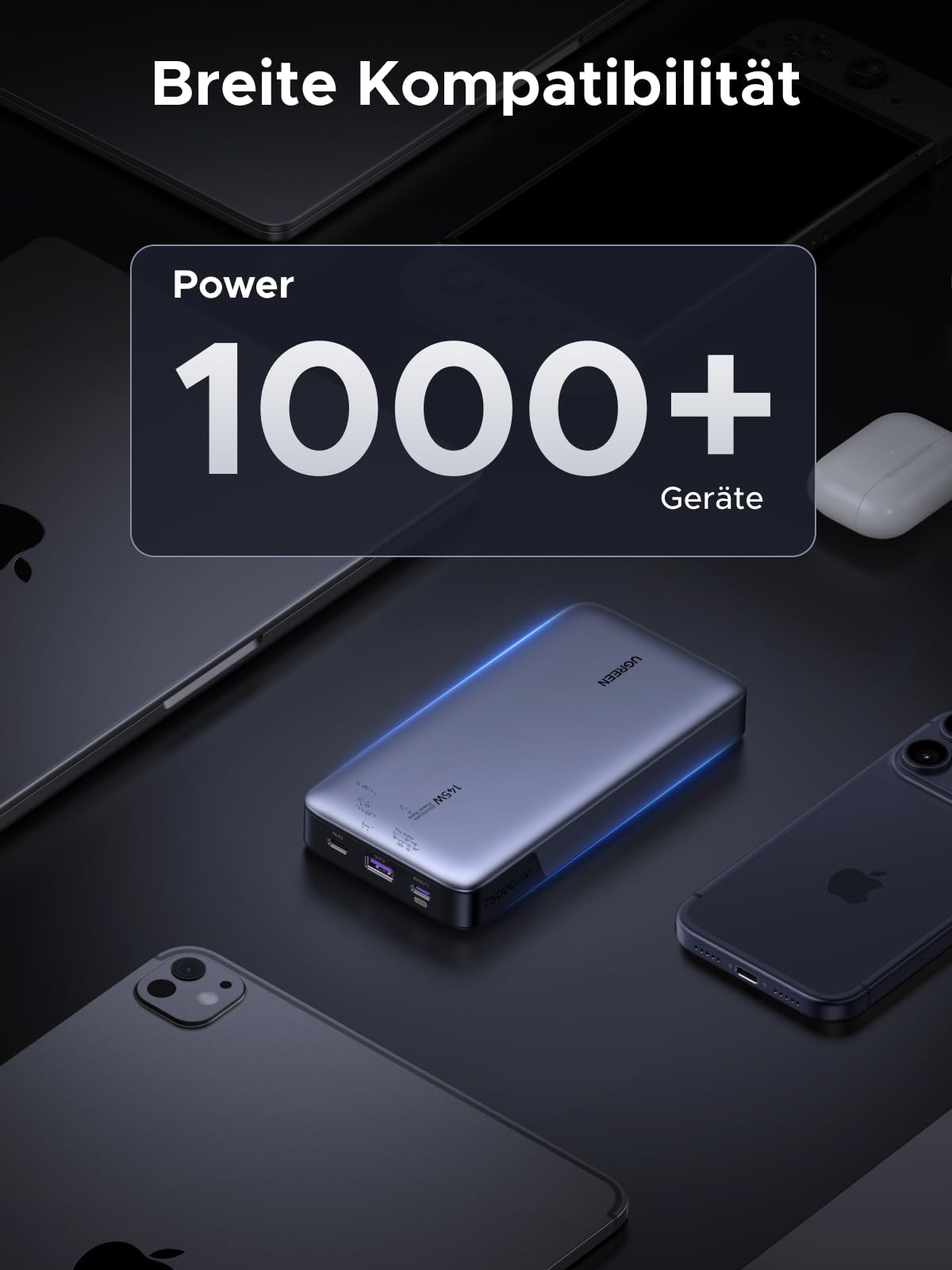 UGREEN Nexode Power Bank 145W Max 25000mAh externer Akku mit 3 Anschlüsse USB C Powerbank mit Digitales Display, kompatibel mit MacBook Pro/Air, iPhone 17 Pro Max/Pro/16/15, Galaxy S25 Ultra, Dell 8