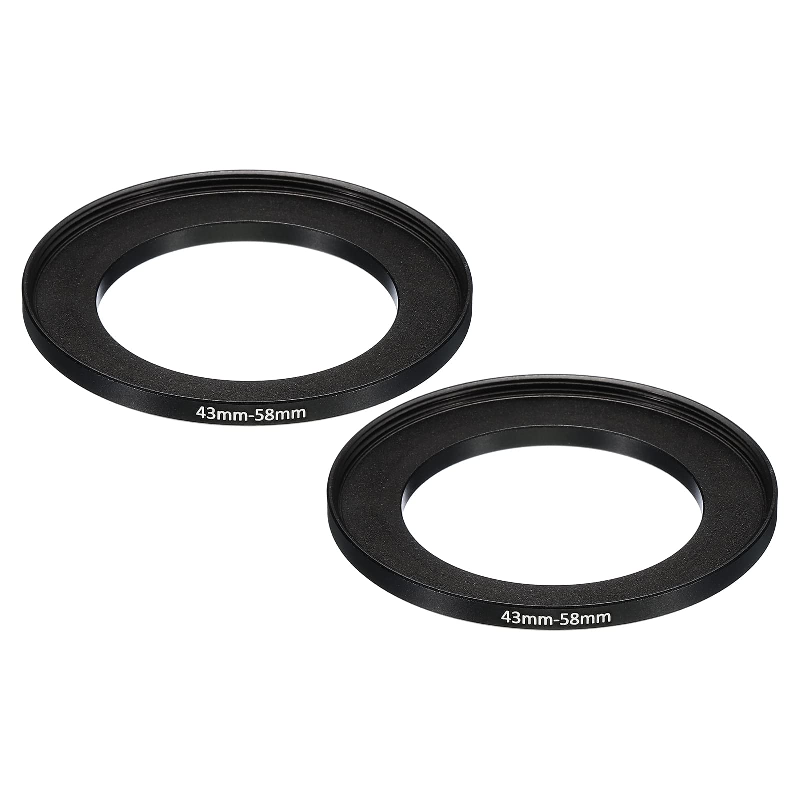 PATIKIL 43mm-58mm Metal Step Up Ring, 2 Pack Camera Lens Filter Adapter Ring Aluminum Filter Adapter Ring for Camera Lenses Hood, Black