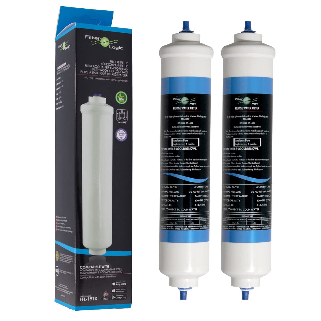 FilterLogic FFL-191X | Pack of 2 - Water Filter Compatible with Samsung DA29-10105J, HAFEX/EXP, HAFEX EXP - LG 5231JA2010B, 5231JA2010C, 3890JC2990A - Whirlpool USC100 Refrigerator