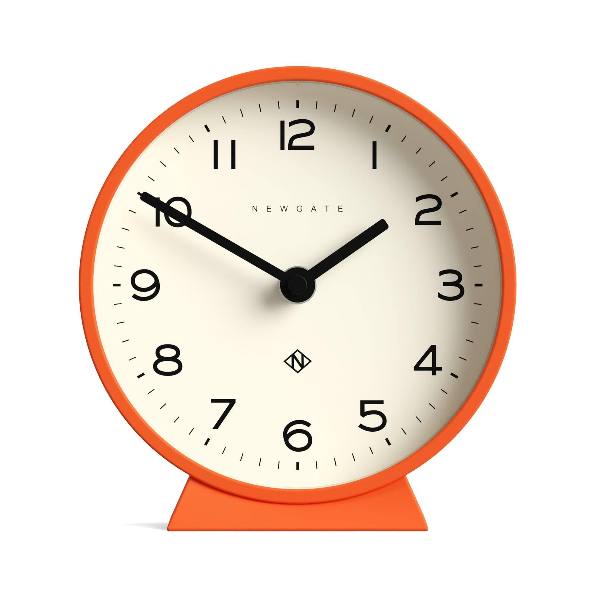NEWGATE® M Mantel Echo desk clock | Modern round design | Pumpkin orange | Easy to read numbers | Contemporary style for desk, table, shelf or bedside