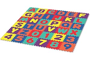 Deke Home - Alphabet Foam Play Mat for Kids, 36 Interlocking EVA Tiles, 72"x72" Floor Mat with Letters & Numbers, Non-Toxic, BPA-Free Puzzle Mat for Toddlers, Baby Crawling & Playroom Use