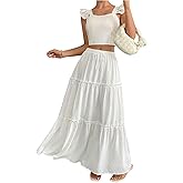 BEAUDRM Women's Swiss Dots Boho Maxi Skirt Y2k Flared Ruffle Tiered Summer Skirt Elastic Waist A Line Flowy Long Skirts