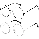 SOHUPAC 2 PCS Classic Round Glasses Retro Circle Eyeglasses Clear Lens Metal Frame Accessories Non-Prescription For Men Women