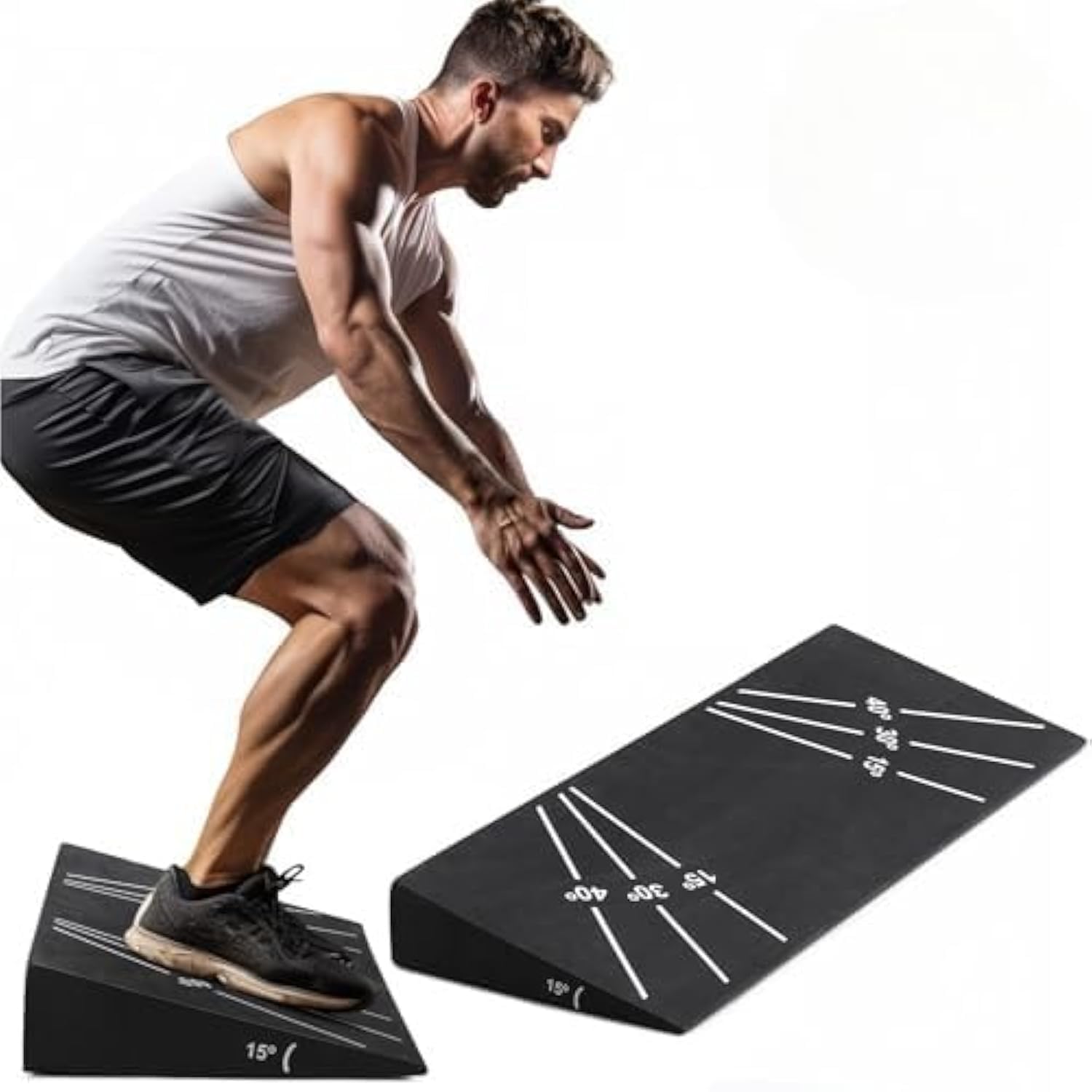 Photo 1 of Power Press Squat Wedge Block - Squat Weight Lifting Wedges for Home Gym or Personal Trainers - Adjustable Angle Ramp Blocks for Heel Elevated Squatting Workout - Calf Raise Platform Board