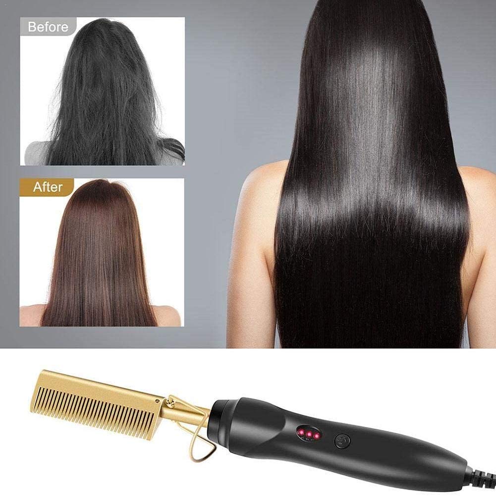 【Mode Works】Hot Comb Hair Straightener - Electric Straightening Comb for African American Hair and Wigs - Technology Hair Straightener for Wet and Dry Hair - Quick Heated Comb for Men Long Beard : Beauty
