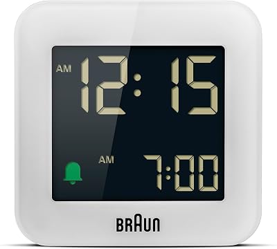Braun BC08W Digital Travel Alarm Clock Snooze Negative LCD Display