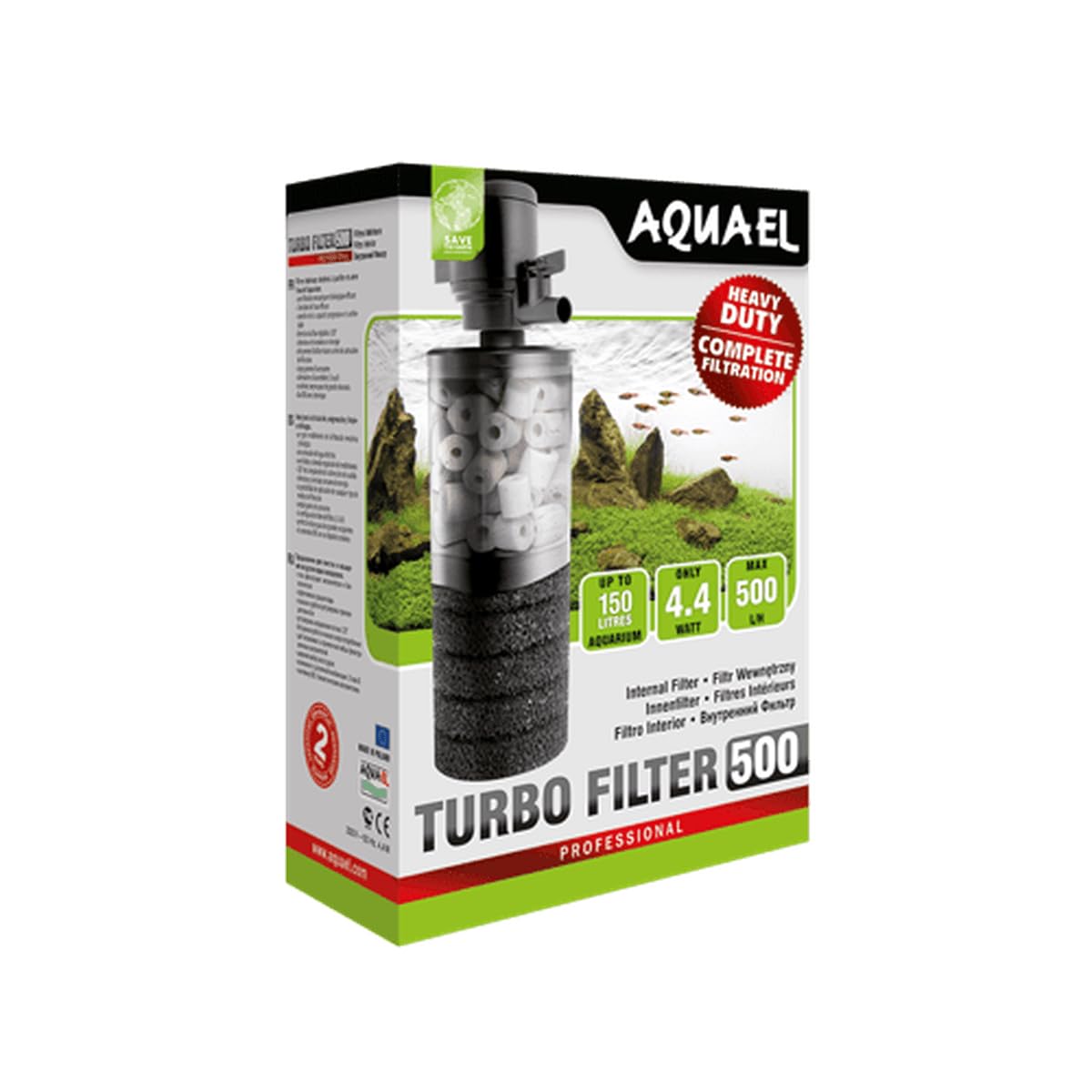 Aquael Turbo Filter 500, Internal Aquarium Filter, In Tank Filtration, 5-40 Gallons