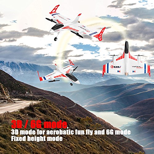 XK X520 2.4G 6CH 3D/6G Airplane Vertical Takeoff Outdoor 6G Leveling Mode 3D Stunt Mode Delta Wing RC Foam Glider Remote Control Plane with Big Remote Control - Thumbnail 3