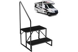 FRUYYZL Hot Tub Steps with Handrail｜2 Step RV Steps｜Update 3.0 Outdoor RV Stair with Anti-Slip Pedals｜RV Ladders for Travel Trailers｜Heavy Duty Mobile Home Steps for Camper, Porch, Spa