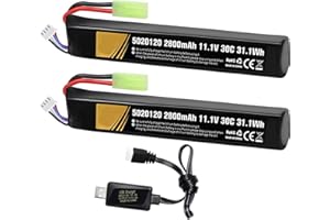 FRATERNIZE 30C 11.1v lipo Battery Airsoft 2800mAh Rechargeable LiPo Batteries Hobby Battery Mini Tamiya Connector with 11.1 lipo Battery USB Charger for Airsoft Guns Model splatrball Rifle RC Drone Batteries