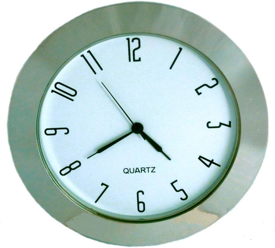 Clock Insert 65mm Silver Bezel Fits 60mm Hole, Arabic Numerals, White