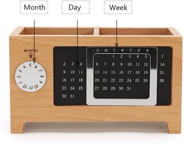 Capenlar Wooden Multi-function calendar Pen Holder, Desktop calendar Desktop Organizer Storage box,office supplies multi-functional solid wood barrel desktop stationery storage boxes,Maple