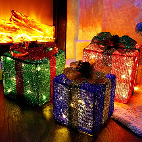 Twinkle Star Set of 3 Christmas Lighted Pop Up Gift Boxes Decorations