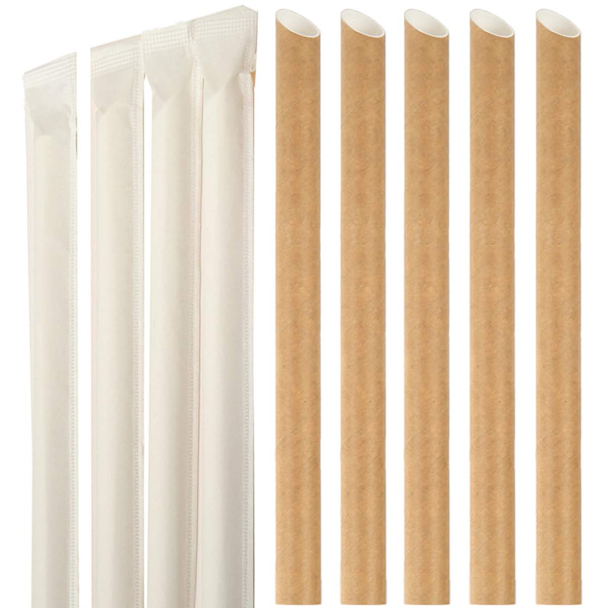 Disposable Boba Straws Bubble Tea Straw Paper Smoothie Jumbo Milkshake Drinking Straws Extra Wide 0.5" 12mm Large for Shakes Tapioca Pearls Party Supplies Angled Tips Individually Wrapped 50PCS