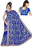 Royalblue Women's Wedding Sequin Embroidered Saree Sari fabric - Jalebi