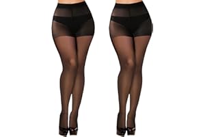 Buauty 2 Pairs Sheer Black Tights for Women -20D High Waist women's Pantyhose,Plus Size Nylon Stockings