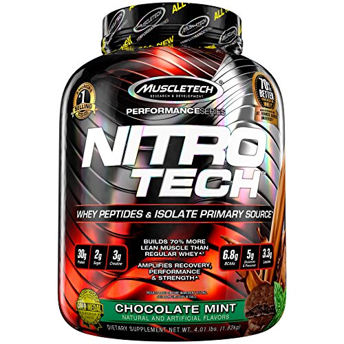 MuscleTech NitroTech Whey Protein Powder, Whey Isolate and Peptides, Chocolate Mint, 4 Pound