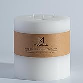 MOZEAL Extra Large 3 Wick White Pillar Candle, 6" x 6", Unscented, Dripless, Smokeless, and Clean-Burning. Approx. 120 Hours of Burn Time. Perfect for Weddings, Dinners, Christmas and Home Decor