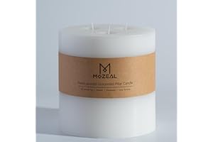 MOZEAL Extra Large 3 Wick White Pillar Candle, 6" x 6", Unscented, Dripless, Smokeless, and Clean-Burning. Approx. 120 Hours of Burn Time. Perfect for Weddings, Dinners, Christmas and Home Decor