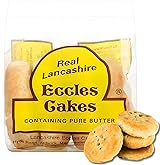 Real Lancashire Eccles Cakes - 4 Pieces (5.29oz / 150g) - British Snack Cakes with Pure Butter &amp; Dried Currants, Traditional English Fruit Cake Pastry, Imported UK Snacks for Tea &amp; Breakfast