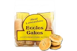 Real Lancashire Eccles Cakes - 4 Pieces (5.29oz / 150g) - British Snack Cakes with Pure Butter & Dried Currants, Traditional English Fruit Cake Pastry, Imported UK Snacks for Tea & Breakfast