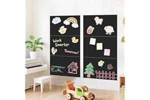 FANPROMS Magnetic Chalkboard Wall Decal Black Set of 6 Peel and Stick Magnet Sheets with Chalk Tangram Puzzle and Multiple Ac