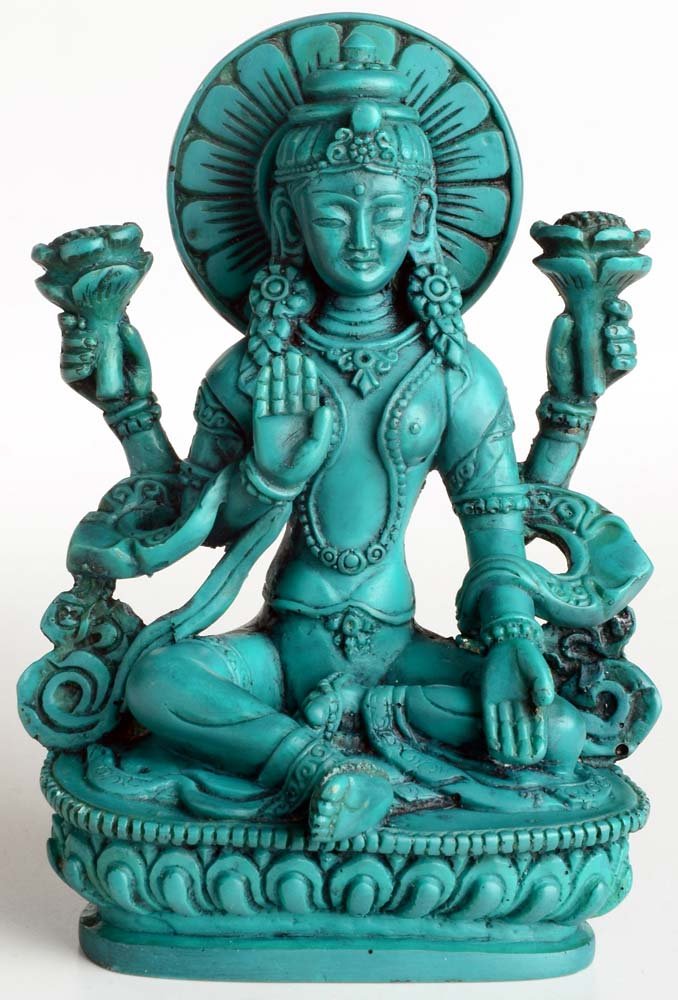 BUDDHAFIGUREN Lakshmi Goddess Statue - 14 cm Resin Turquoise