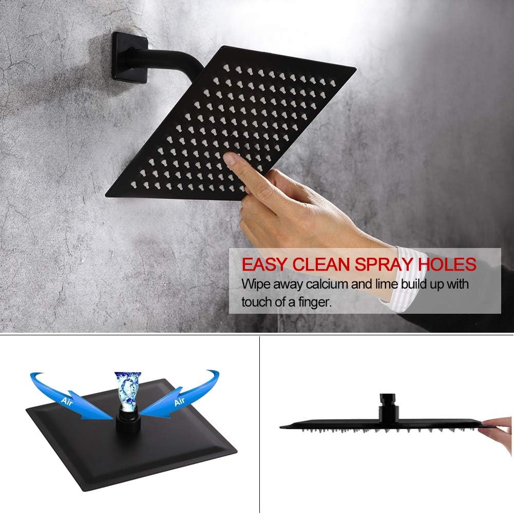 POP Bathtub Shower Faucet Set Matte Black Shower System with Tub Spout 8 Inch Wall Mounted Bathroom Rainfall Shower Head Set with Handheld Shower Combo Set (Contain Rough-in Valve Body and Trim) - - 