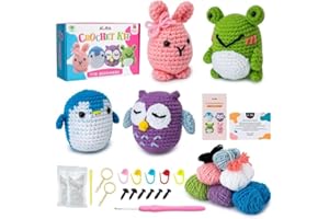 A-URA Learn to Crochet Kit for Beginners Kids and Adults, Premium 4 Animal Pattern Beginner Crochet Kits with Easy Tube Yarn & Step-by-Step Video Tutorials (Forest Friends–Standard Size)