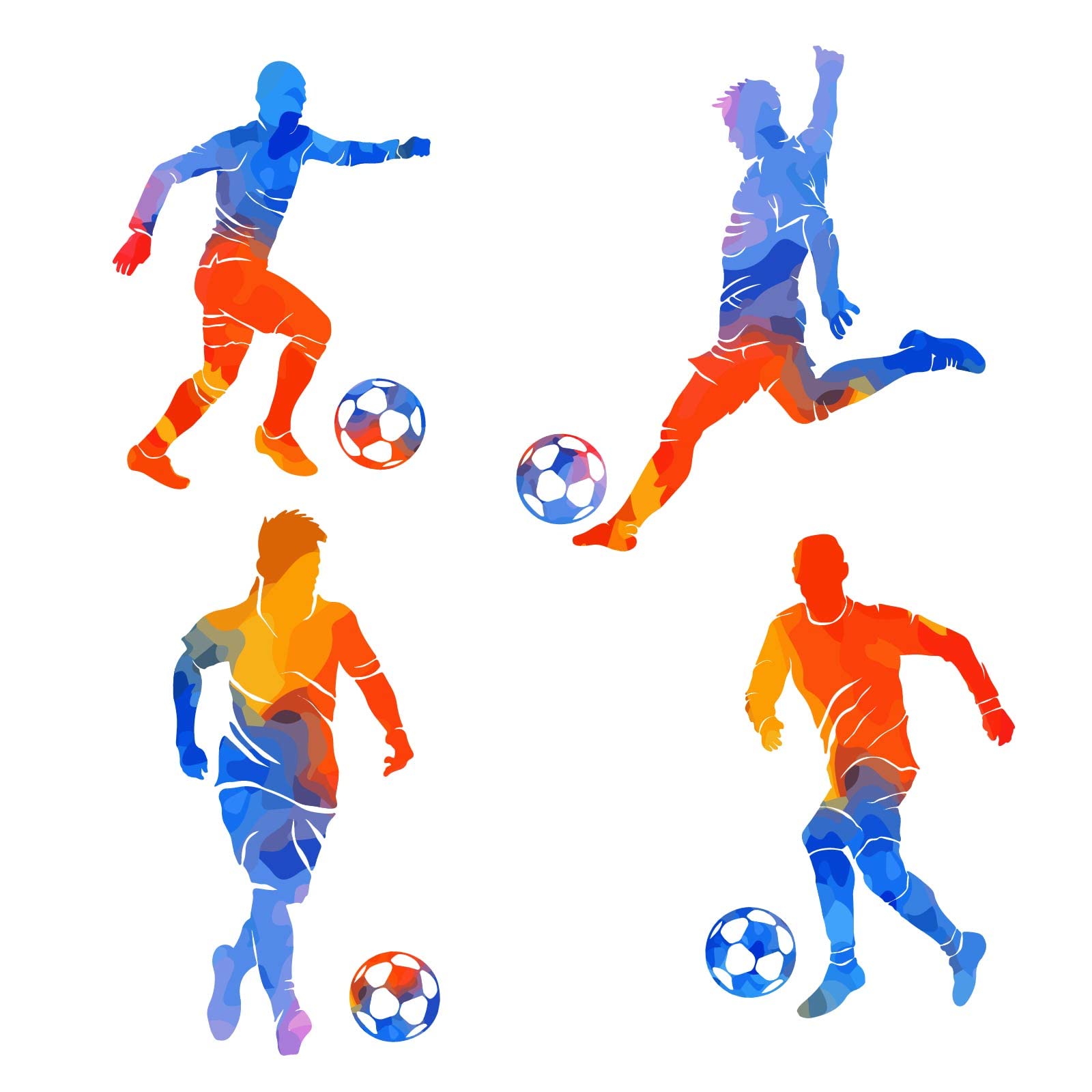 PLIGREAT 8 Pcs Football Wall Stickers - Cool Football Player Silhouette Wall Decals, Vinyl Colourful Sports Wall Art for Boy Room Sports Hall Decoration