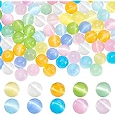 PH PandaHall 100Pcs 10 Colors Cat Eye Beads 8mm Glass Round Beads Gemstone Loose Beads Cat's Eye Stone Colored Small Beads Crystal Beads for Bracelet Necklace Earrings DIY Jewelry Making