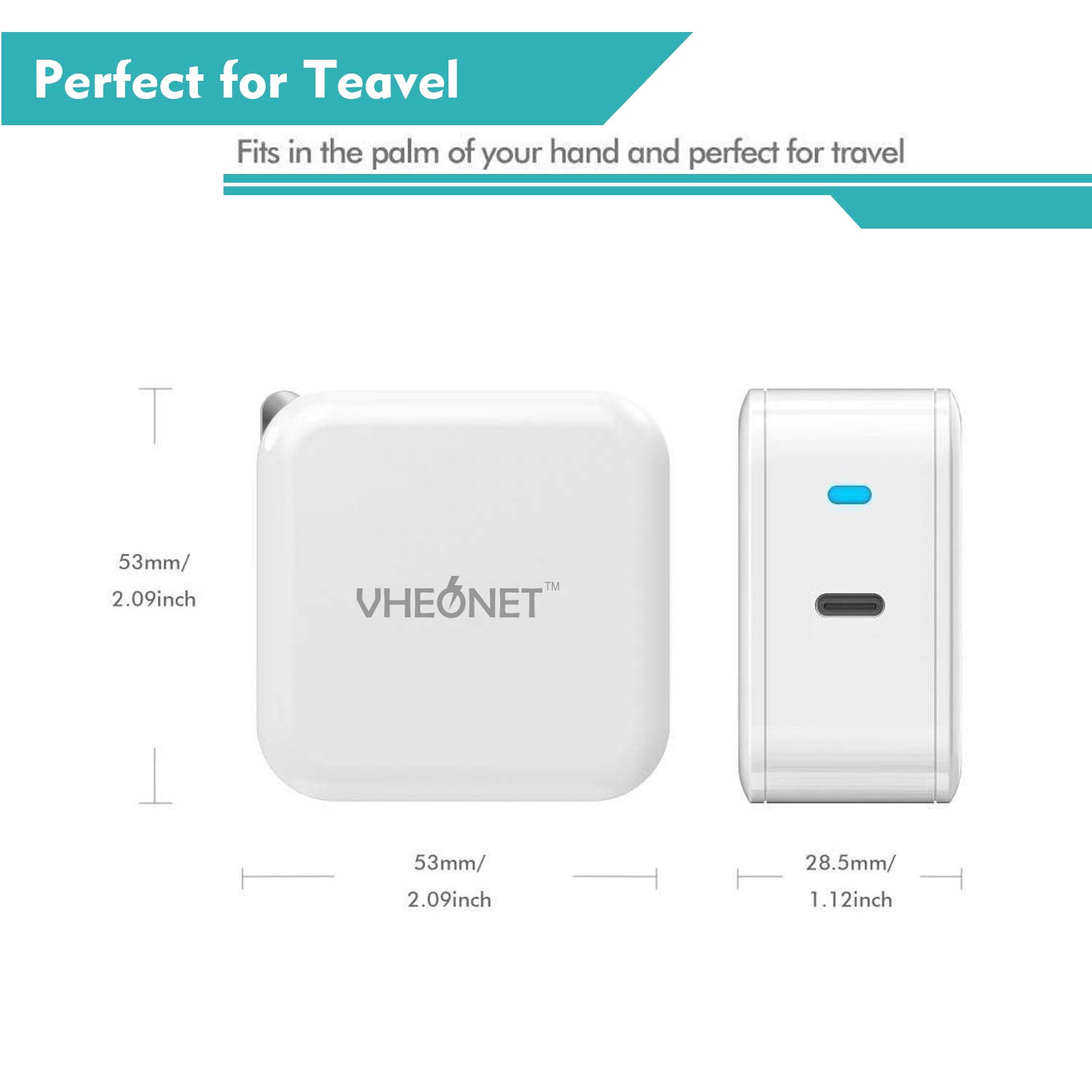 USB C Wall Charger, PD Charger, 30W USB-C Power Adapter Fast Charging with Foldable Plug for iPhone X/ 8/8 Plus, Google Pixel/Pixel C, iPad Pro 2017, MacBook A1534