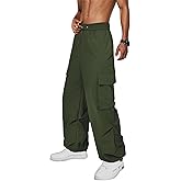 Zando Cargo Pants for Men Baggy Joggers Parachute Pants Waterproof Hiking with Pockets Drawstring Trouser
