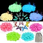 Tomnk 200PCS Glow Stones in the Dark Glow Pebble for Garden Walkway and Decor, 4 Colors, with Gift of Glow in the Dark Butterfly