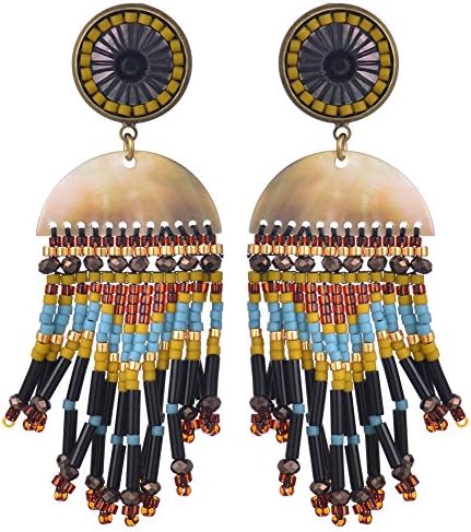 BeadChica Handmade Boho Beaded Earrings for Women Tassel Beadwork Jewelry (Color 4)